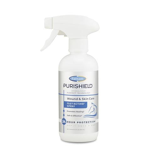 Farnam Purishield Wound and Skin Care Fast-Acting Spray for Horses, 12 oz | Wound Care, Fast-Acting Spray for Horses, Dogs, Cats & Livestock, 24-hour Protection*, Cleans, Treats and Promotes Healing* - size: 12 Fl Oz (Pack of 1)