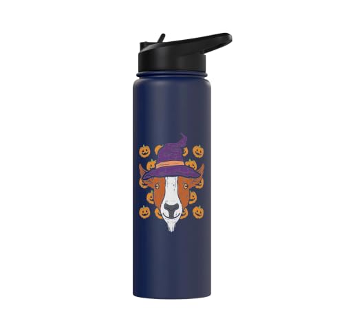 Halloween Goat Pumpkin Farm Animal Costume Men Women Kids Stainless Steel Insulated Water Bottle - color: Navy Blue