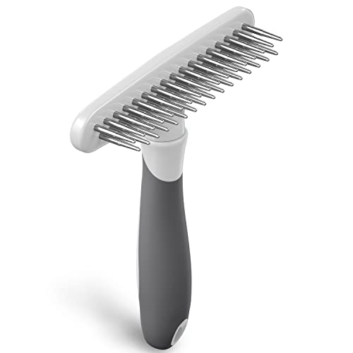 Dog rake deshedding dematting Brush Comb - Undercoat rake for Dogs, Cats, matted, Short,Long Hair Coats - Brush for Shedding, Double Row Stainless Steel pins - Reduce Shedding by 90% (White) - color: White