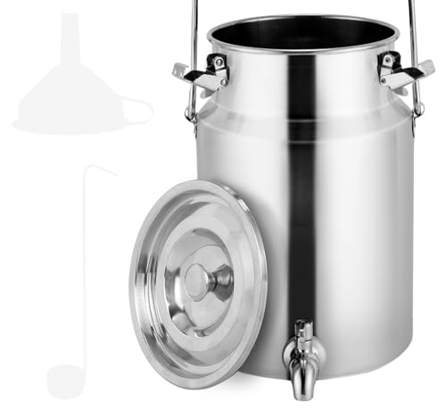 304 Stainless Steel Milk Can with Spigot 1.3 Gallon 5 Liter Metal Water Beverage Drink Dispenser Milk Pail Bucket for Milk Wine Oil