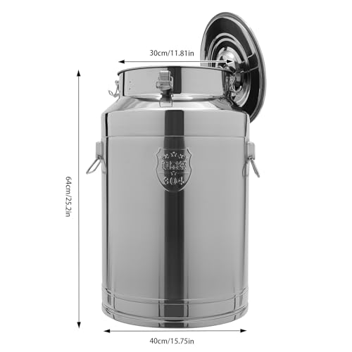 76L/20.1Gal Milk Can, 304 Stainless Steel Airtight Storage Pail with Locking Sealed Lid, Carry Handle, Heavy Duty Food Grade Bucket, Storage Container for Wine, Oil, Beverage, Home, Farm, Kitchen Use - size: 76L/20.1Gal