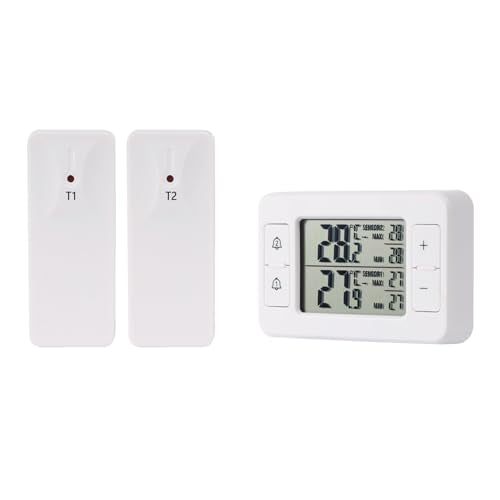 Refrigerator Thermometer, Digital Freezer Thermometer with 2 Wireless Temperature Monitor Sensors, Big LCD Display, Min/Max, Audible Alarm for Home Restaurants Fridge
