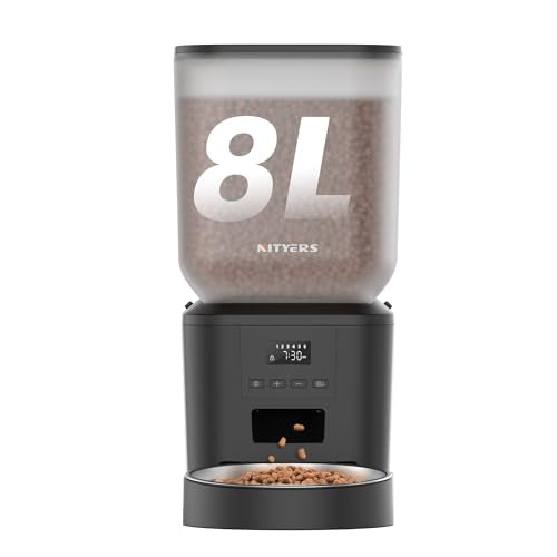 Automatic Dog Feeder - 8L/34 Cups Large Capacity Automatic Cat Food Dispenser with LCD Screen, Large Food Tray, Battery Operated, Timed Cat Feeder, Up to 50 Portions 6 Meals Per Day, Keeps Fresh - color: Matte Black
