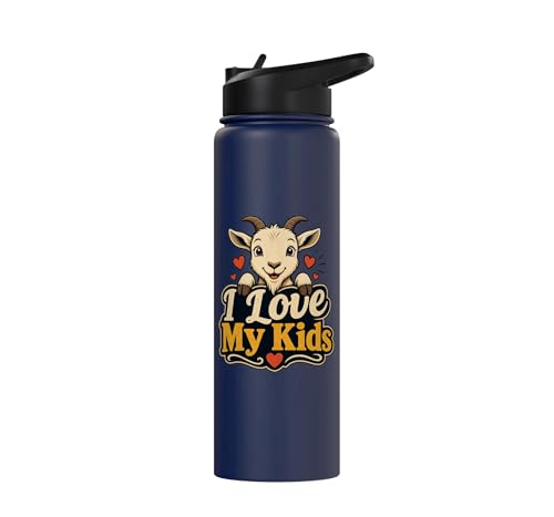 Goat Lover Farm Kids Animal Heart Cute Stainless Steel Insulated Water Bottle - color: Navy Blue