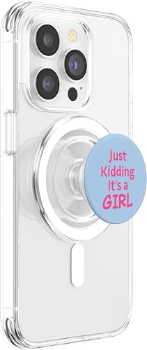 Just Kidding It's a Girl Pink Gender Reveal Party Supplies PopSockets PopGrip for MagSafe - style: Magnetic PopGrip