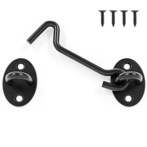 4 Inch Privacy Hook and Eye Latch, Black Iron Barn Door Lock Cabin Hooks, Eye Hook Latch for Gate Shutters Window Slide Barn Shed Cabinet, Sliding Door Lock Eye for Indoor Outdoor, 1 Pack - size: 4 Inch