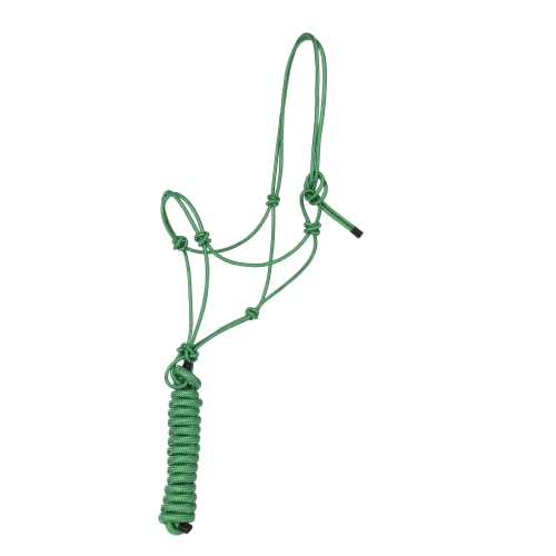Majestic Ally 1/4" Rope 4 Knot Stiff Polyester Training Halter with 10’ Matching Lead Rope for Horses – Full (Hunter Green, Full) - color: Hunter Green, size: Full