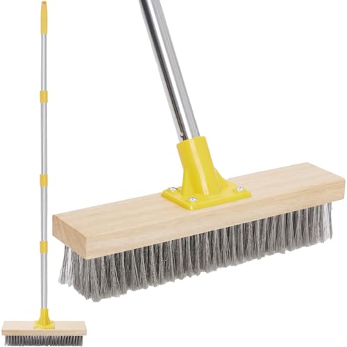 Stainless Steel Deck Brushes with Long Handle for Scrubbing Concrete Floor | 60" Concrete Floor Scrub Brush with Long Handle, Metal Stiff Wire Scrubber Broom for Garage, Patio, Garden, Outdoor Stain