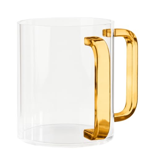 Khen Lucite Washing Cup with Gold Handles | Acrylic Handwashing Vessel | Modern Clear Mug Luxury Bathroom Sink Accessory | Decorative Stylish Household Essential | Elegant Plastic Jug - color: Gold