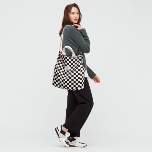 KALIDI Corduroy Tote Bag, Large Slouchy Hobo Messenger Crossbody Bag | Anti Splash Zipper Side Pockets Shoulder Bag Adjustable Strap Lightweight Casual Work Shopping Women - color: Checkerboard