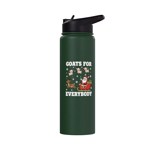 Goats For Everybody Christmas Kids Santa Reindeer Snowflake Stainless Steel Insulated Water Bottle - color: Dark Green