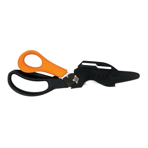 Fiskars 9" 7-in-1 Heavy-Duty Garden Scissors Multi-Tool with Sheath | Take-Apart Shears with Power Notch, Wire & Twine Cutter, Pointed Awl Tip, Bottle Opener, Sheath with Tape Cutter & Sharpener - style: Scissors