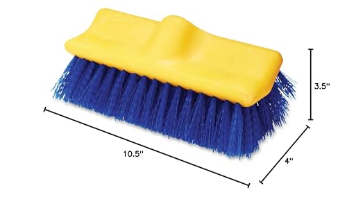 Rubbermaid Commercial Products Synthetic-Fill Wash Brush Head for Broom 10-Inch Blue Indoor/Outdoor Scrub Brush for Cleaning Bathroom/Bathtub/Shower/Garage/Patio/Tile Floors