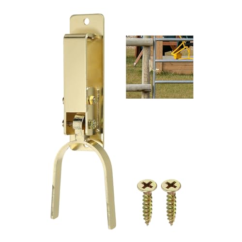 DTGN Instant Locking Gate Latch, Automatic Locking Gate Latch, Gold | W/Screws for Farm Ranch Fence, One-Hand Install on Wood Metal Pipe Fences