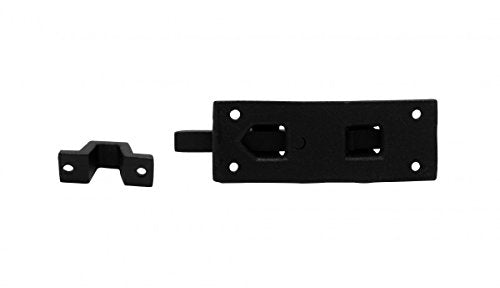 Renovators Supply Manufacturing Door Lock Latch 4 in. Black Wrought Iron Pig Tail Tip Styled Offset Slide Bolt Latch with Mounting Hardware - size: Pack of 1, style: 4 inch – Block Mount Curled Tail