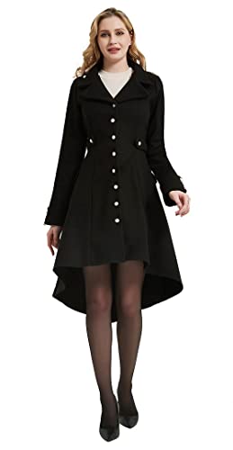 Long Trench Pea Coat for Women - Winter Trench Coat Goth Lapel Peacoat Outwear Thick Hood Pea Jacket Trenchcoat - color: B- Black, size: XX-Large
