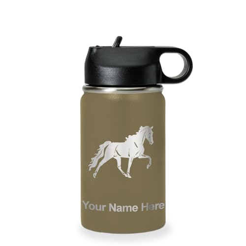 LaserGram Personalized 12oz Water Bottle, Horse (Camo Green) | Engraved Gift, Vacuum Insulated Stainless Steel, Flip-Top Straw Lid, Laser Engraved With Your Name - color: Camo Green, size: 12 Ounces