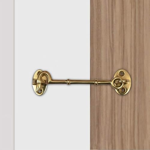 Cabin Hook and Eye Door Latch, Iron, Polished Lacquered | Heavy Duty Construction, Barn Door Gate Latch, Window Sash Catch, Screws Included - color: Polished Lacquered