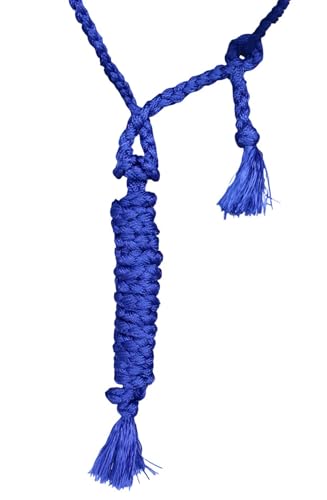 CHALLENGER Horse Nylon Beaded Noseband Braided Black Mule Tape Rope Halter Lead Rope 606200 - color: Blue Beaded