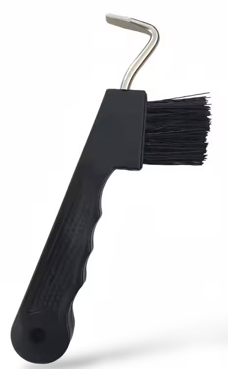 Horse Hoof Pick with Brush, Soft Touch Ergonomic Black Handle, Durable Hoof Cleaning Tool for Horses, Ponies & Farrier Hoof Care