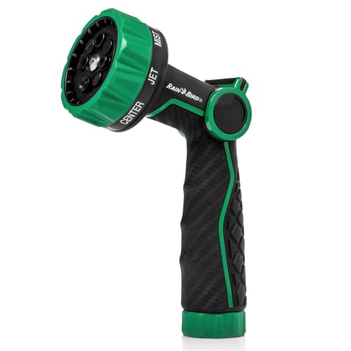 Rain Bird TCNZL8P Garden Hose Nozzle - 8 Pattern Thumb Control Water Spray | Adjustable Nozzle for Watering Plants, Outdoor Cleaning, Carbon Fiber Texture Grip, 3/4 In Threaded Connection, Green & Black - size: 8-Pattern