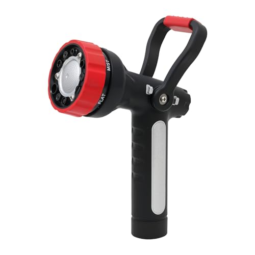 RESTMO Fireman Hose Nozzle Heavy Duty, Garden Hose Spray Nozzle for Outdoor | Lever Handle & Ergonomic Grip, 6 Classic Spray Patterns with Adjustable Flow Control for Watering, Cleaning - color: Red