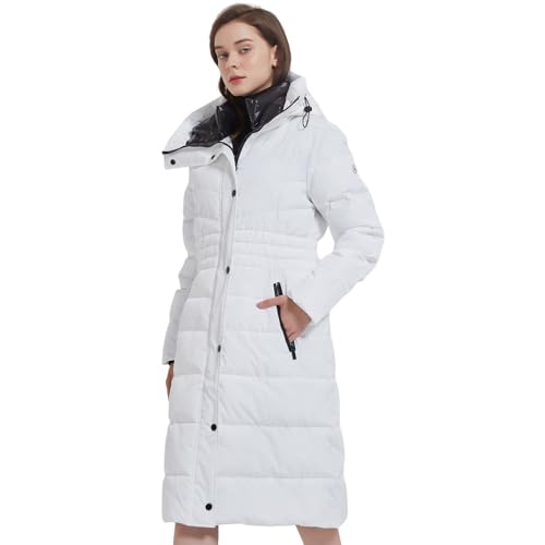 IKAZZ Women's Winter Coats, Thickened Warm Insulated Vegan Down Long Parka Jacket with Hood - color: White, size: Large