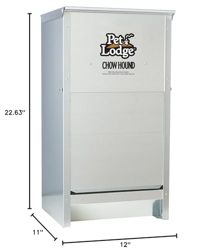 Pet Lodge® Automatic Dog Feeder | Chow Hound Outdoor Pet Feeder | Tough Galvanized Steel | Made in USA (25 lb) | Easy Access Magnetized Door and Angled Chute for Dogs, Silver, 1 Pack - size: 25 Pound