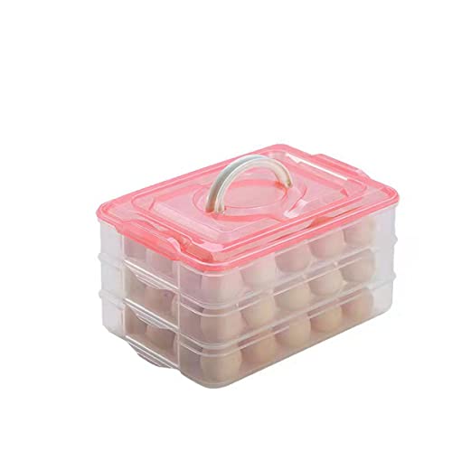 Egg Storage Container for Refrigerator, 3-Layer Deviled Egg Tray, Stackable Fridge Egg Organizer with Lid and Handle, Extra Large Holder, 60 Count Eggs Keeper (red 3 layer) | 3-Layer, 60 eggs, Stackable Storage Holder with Handle for Refrigerator for Camp