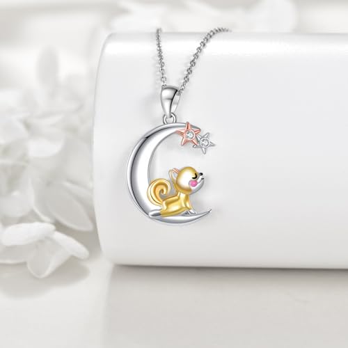 Snake Moon Necklace - 925 Sterling Silver Moon Pendant Necklace - Snake Jewelry for Women - style: Puppy