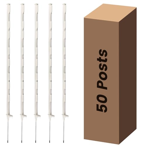 Electric Fence Posts 50 Pack, White 48 inch Step in Fence Posts | Temporary Plastic Fence Posts for Farm, Sturdy Fencing Post for Garden Yard - color: White, size: 48 INCH-50 PCS