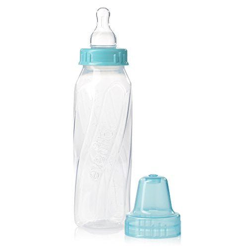 Evenflo Feeding Classic Clear Plastic Standard Neck Bottles for Baby, Infant and Newborn - Teal/Green/Blue, 8 Ounce (Pack of 12) - color: Teal / Green / Blue