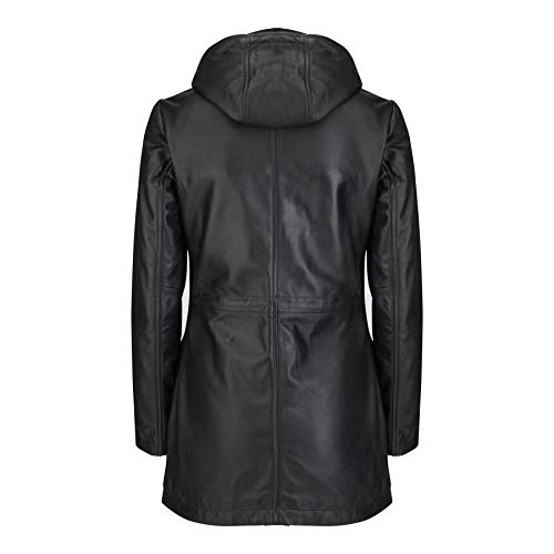TruClothing Womens Real Leather Parker Coat 3/4 Hooded Safari Duffle Jacket Black Soft - size: XX-Large