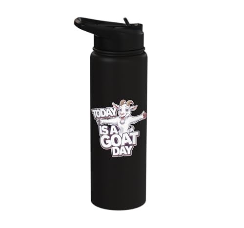 Childrens Today is a Goat Day Design | Kids Goat Stainless Steel Insulated Water Bottle - color: Black