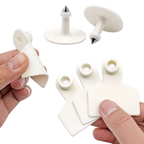 Blank Ear Tags 100 Pieces Blank Livestock Identification Ear Tags for Cattle Cow Pig Goat Sheep Dog (White) - color: White