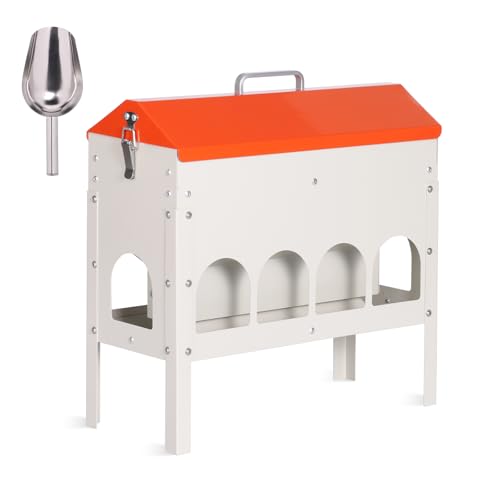 15lbs Automatic Chicken Feeder - 10 Feeding Ports Duck Feeder | No Waste Poultry Feeder, Large Feeding Though Dispenser for Chickens Duck, Galvanized Metal Material, Sturdy And Durable