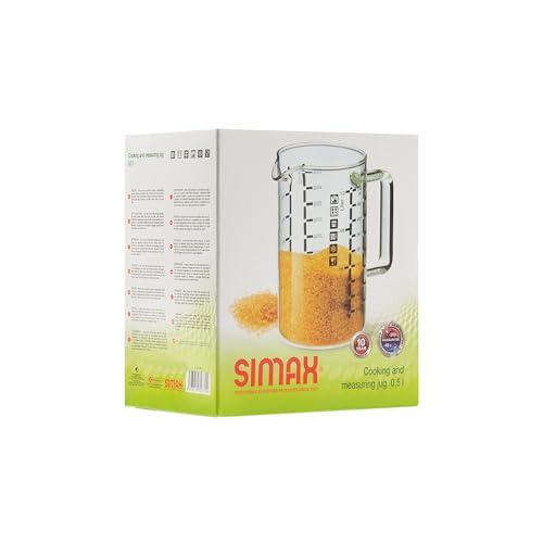 Simax Glass Measuring Cup, 16 Ounce Durable Borosilicate Glass, Easy to Read Metric Measurements, Liter, Milliliter, Ounce, Sugar Grams, Flour Grams, Drip Free Spout, Microwave and Dishwasher Safe - size: 16 Ounce