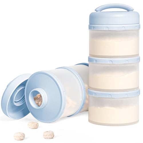 Termichy Stackable Formula Dispenser Portable: Milk Powder Container to go | Separated Compartments Premeasure Storage - Mess-Free Funnel Spout for No-Spill Pouring - for Home or Travel Use - color: Misty Blue