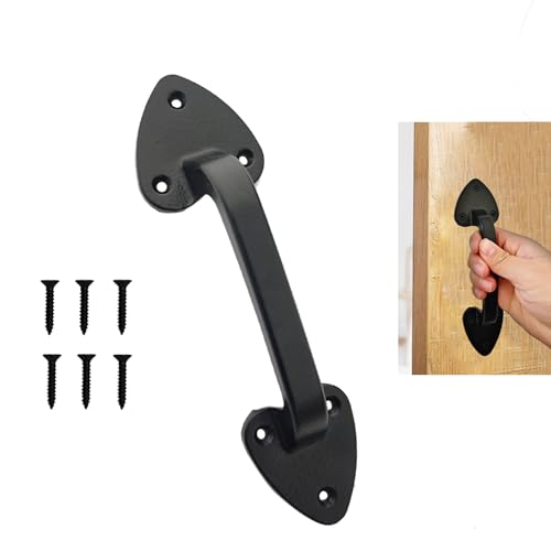 Cast Iron Barn Door Handle 7.5 Inch, Heavy Duty Rustic Gate Pull Handle for Outdoor Fence, Shed & Sliding Door, Black, 1 Pack with Mounting Screws - size: 7.5Inch - 1 Pack