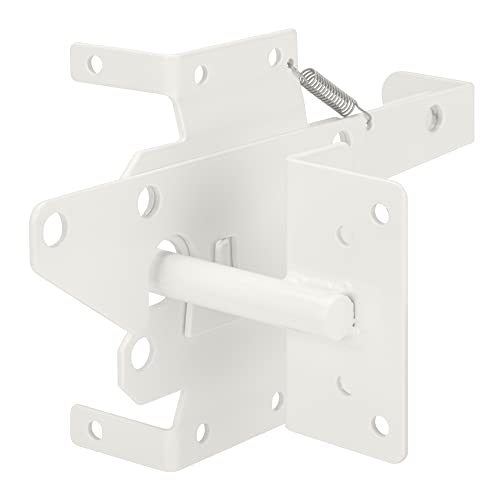 Self-Locking Gate Latch Heavy-Duty for Wood Gate, Steel White, 2pcs | Post Mount Automatic, gate locks for outdoor fence| Pool | Garden, Gravity Door Latch with Fasteners Hardware, Padlockable - color: White