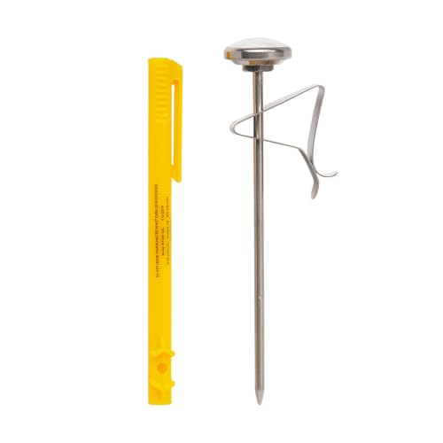 CDN ProAccurate® Instant Read Beverage Frothing Thermometer with Clip for Precise Temperature Measurement, 5" Stainless Steel Stem, Yellow Case (IRB220-F) - size: 5 inch Stem- 1.5 inch Magnified Dial