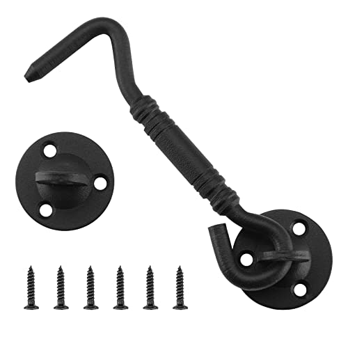 4 Inch Hook and Eye Latch, Barn Door and Gate Latch, Black, 1 Pack | Simple Hook Closure Adds Privacy to Sliding Doors, Cabinets, Windows and Bedrooms, Steel Hardware Includes Mounting Screws - size: 1 Pack