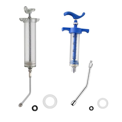 2Pcs Syringe with 2 Drench Nozzle Adjustable Dosage Reusable Drench Gun Syringe for Goat, Horse, Sheep, Dog, Pig, Cat (20ML+100ML) - size: 20ML+100ML