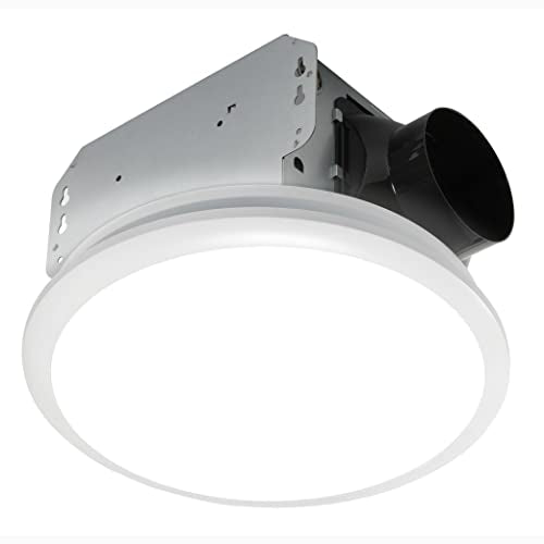 Homewerks 7141-80 Bathroom Fan Integrated LED Light Ceiling Mount Exhaust Ventilation 1.1 Sones 80 CFM, White - color: Round 80 CFM