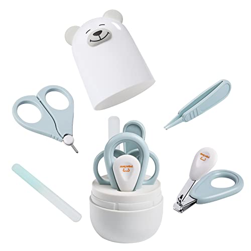 Baby Nail Clippers Set with Cute Case, Infant Fingernail and Toenail File Kit for Newborn Manicure and Pedicure, New Mom Grooming Gift - color: Polar Blue