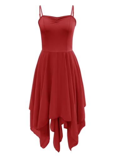 Women's Lyrical Dance Costume Halter Lyrical Dance Dress Irregular Hem Ballet Contemporary Dancewear - color: B27-red, size: X-Large