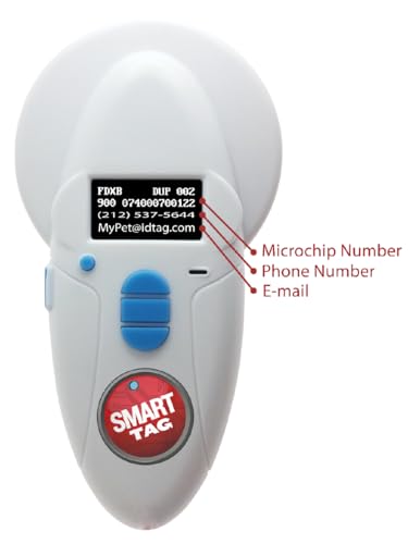 Multi-Frequency Microchip RFID Data Scanner/Temperature Reading by RealTrace for All ISO 134.2KHz & 125KHz, Read/Display/Program Up to 54 Characters (Phone #s,email & More), USB Rechargeable