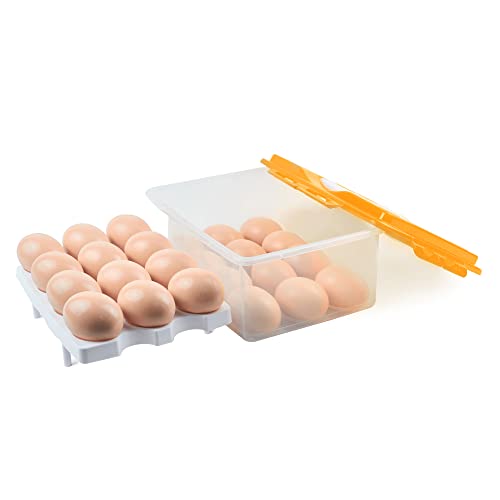 2 Tiers Egg Container Deviled Egg Carrier Eggs Holder with Handle Fridge Freezer Storage by DELIFUR (Orange) - color: Orange