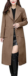 chouyatou Women's Big Notch Lapel Single Breasted Mid-Long Wool Blend Coat - color: Khaki, size: X-Small