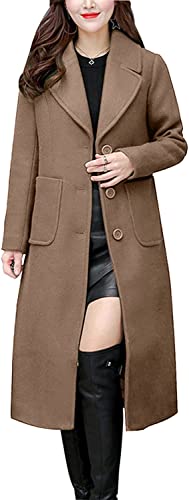 chouyatou Women's Big Notch Lapel Single Breasted Mid-Long Wool Blend Coat - color: Khaki, size: X-Small